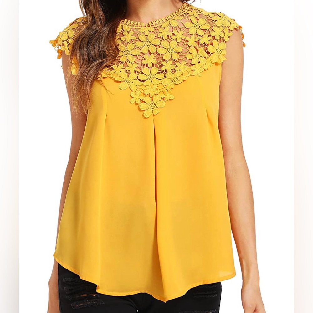 Lace Neckline Chiffon Blouse- NWOT